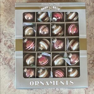 NIB~Set Of 20 Christopher Radko Shiny Bright Gold & Pink Glass Holiday Ornaments